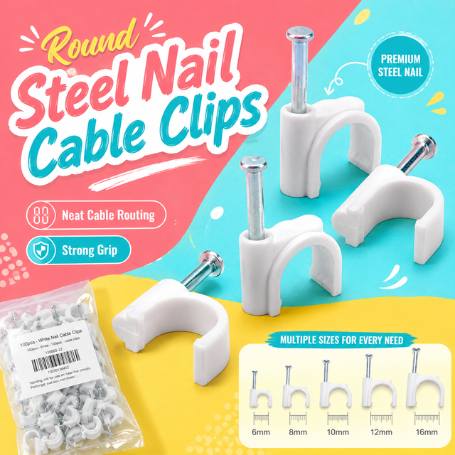 Factory Price Steel Nail Cable Clips Circle and Flat Plastic Wall Wire Management Clips for Professional Electricians