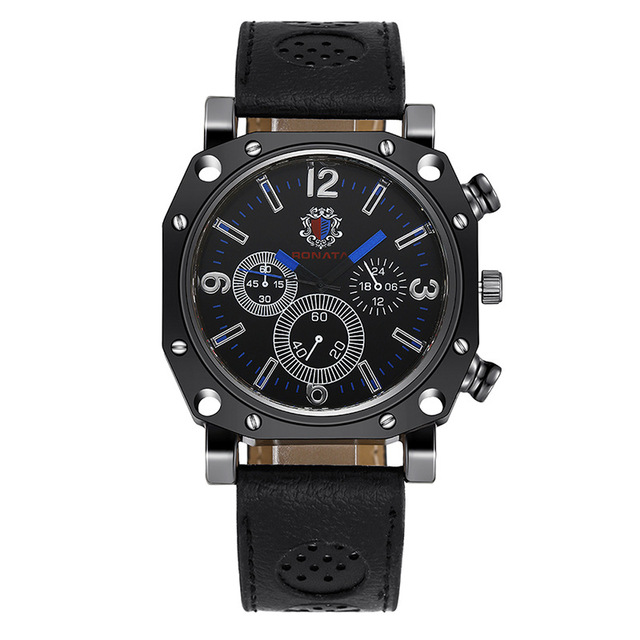 Men's Watch Three Eyes Decorative Quartz Watches Wholesale Leisure Wide Leather Belt Watch