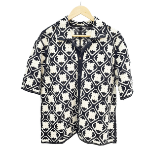 Men's Geometric Pattern Cotton <b>Cardigan</b> <b>Short</b> <b>Sleeve</b> Turn-down Collar Summer Breathable Button Closure Thin Style - Product Image 1