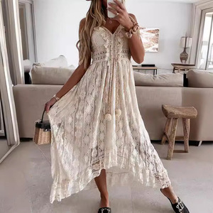 Nuova estate europea americana in pizzo <span class=keywords><strong>con</strong></span> grande Swing abito in Chiffon lungo fino al pavimento di colore puro <span class=keywords><strong>con</strong></span> Logo stile Casual sul <span class=keywords><strong>davanti</strong></span> - Product Image 5