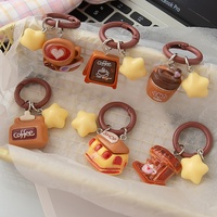 Porte-clés et breloque de sac de la série Sweet Resin Coffee Shop, pendentif tasse de café dessert simulé avec décor étoile pour sac à dos et clés de voiture