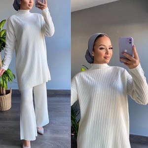 SIPO 2023 EID Muslim Islamic Crew Neck Woolen Fabric Long Sleeve Islamic Two Piece <b>Pants</b> Woolen Hoodie Women <b>Modest</b> - Product Image 3