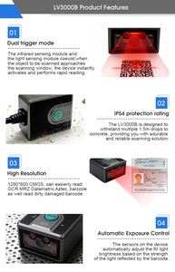 Escáner de línea de producción Rakinda Cross Hair Aiming Light LV3000B de alta sensibilidad para <span class=keywords><strong>OCR</strong></span>/MRZ de pasaportes y escaneo de códigos QR, 300 veces/s - Product Image 3