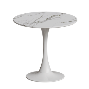 โต๊ะทานอาหารทิวลิปมีลวดลายหินอ่อนสีขาวยุคกลางพร้อมฐานโลหะทำจากแก้ว2-3คน dB 31.4 - Product Image 1