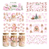 Natale Wrap UV DTF Babbo Natale Renna Adesivo Transfer Impermeabile per Bicchiere 16oz Vetro Personalizzato Basso MOQ