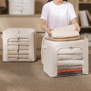 Caja de Almacenamiento de Ropa de Algodón, Organizador Plegable Rectangular de Tamaño Mediano, Color Sólido, Estilo Japonés - Product Image 1