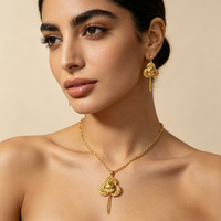 Parure de bijoux plaqué or 24 carats trèfle à quatre feuilles pour femme, collier pendentif floral, boucles d'oreilles pendantes à pompons, cadeau de mariage ou de fête