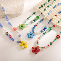 Collier DIY perlé en acier inoxydable inaltérable avec breloque fleur champignon en pierre naturelle