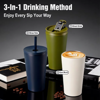 Mug à café isotherme OEM ODM 16 oz, impression personnalisée, acier inoxydable à double paroi, gobelet de voyage avec couvercle rabattable