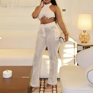 Chic Design Halter <b>Sexy</b> Crop Tops See Through Mesh Pants Summer Club Party Women <b>Sets</b> Fashion - Product Image 2