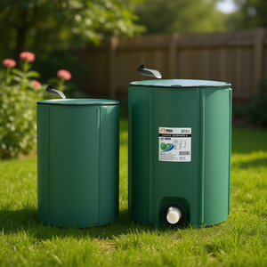 Réservoir d'eau de pluie Integra24 Llc de 100 gallons en plastique avec robinet, filtre et enrouleur de tuyau d'arrosage vert - Product Image 2