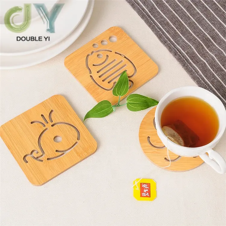 Groothandel Houten Cartoon Servies Houder Geïsoleerde Pannenlap Thee Cup Mat Coaster En Placemat