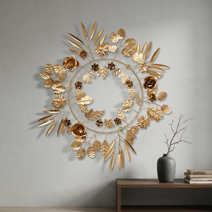 Corona Navideña Metálica Glam, Redonda, Hecha a Mano, con Flores Decorativas, Sin Iluminación, Paquete Individual, Artesanía de Alta Calidad - Product Image 1