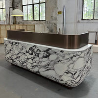 Comptoir de réception personnalisé en marbre avec façade en métal bronze, mobilier de bureau pour hall d'hôtel, fabricant fiable, OEM/ODM