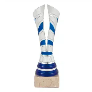 Coppa Sportiva in ABS Metalizzato Argento e Blu con Base Trasparente – Personalizzabile - Product Image 1