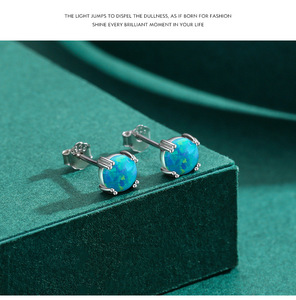 Pendientes de Plata de Ley S925 con Ópalo Azul en Engaste de Garra, Clásicos, Unisex, para Uso Diario, en Oferta - Product Image 6