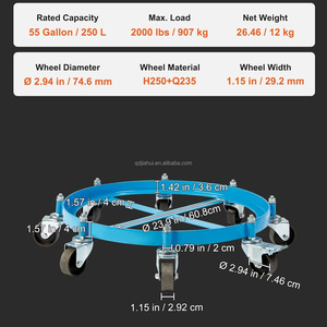 Chariot à tambour robuste de 55 gallons avec cadre en acier 8 roulettes pivotantes, capacité de charge de 2000lb, chariot à tambour à baril - Product Image 5