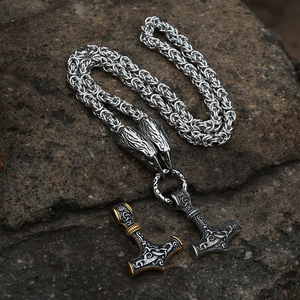 Thor Marteau collier à breloques Cadeau de Noël en acier inoxydable KingChain Loup Tête Mjolnir Marteau Collier Viking Bijoux pour hommes - Product Image 6