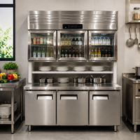 Réfrigérateur de comptoir commercial à 3 portes vitrées avec plan de travail et rangement en acier inoxydable pour café et restaurant