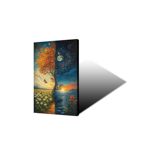 Impresión en Lienzo de Doble Paisaje Día y Noche, Sol y Luna, Otoño y Primavera, Mariposas, Flores, Océano, Atardecer, Fantasía, Naturaleza, <span class=keywords><strong>Arte</strong></span> Digital - Product Image 4