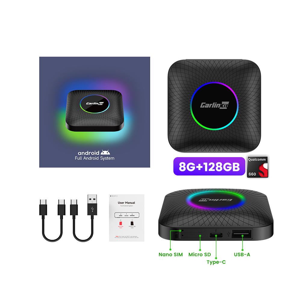 アクセサリー CarlinKit TBox Ambient SM6225 8+128GB Tbox Ambient 128Gb 8G Dongle Car Play Stereo Sm6225