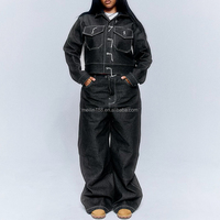 Vêtements Tenues Personnalisées Ensembles Blouson en Jean Brodé Pantalons en Jean Amples et Épais pour Hommes