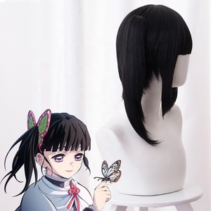 Wholesale 40cm Short Demon Slayer Peluca <strong>Tsuyuri</strong> Kanawo Wig Cosplay Black Synthetic Anime Hair Wigs With One Ponytail - Product Image 4