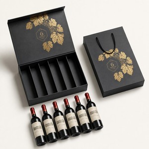 Caja de Regalo para 6 Botellas de <span class=keywords><strong>Vino</strong></span>, Cartón Rígido, Empaque Premium para Seis Botellas de <span class=keywords><strong>Vino</strong></span> Tinto con Lámina Dorada, Empaque al por Mayor - Product Image 4