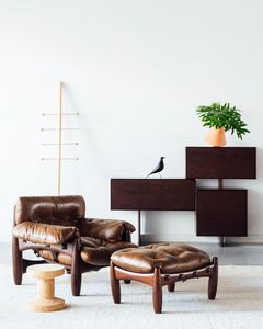 เก้าอี้เลานจ์หนังสีน้ำตาล, เก้าอี้โซฟาเดี่ยวเก้าอี้ห้องนั่งเล่นเก้าอี้ไม้ - Product Image 3