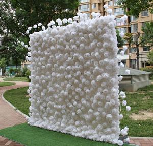 Muro de Flores Artificiales para Boda de 2.4m con Base de Tela, Rosas Blancas de Simulación, Decoración de Fondo para Bodas - Product Image 5