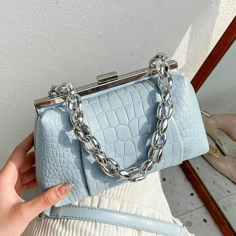 Luxury fashion solid color crocodile leather thick chain women hand bags ladies shoulder crossbody purse and handbag