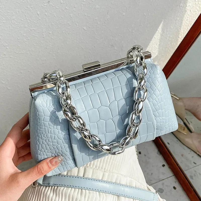 Luxury Fashion Solid Color Crocodile Leather Thick Chain Women Hand Bags Ladies Shoulder Crossbody Purse And Handbag