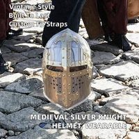 Casque de Chevalier Médiéval en Argent Plaqué, Calibre 16, Armure Métallique Portable avec Sangles en Cuir Réglables
