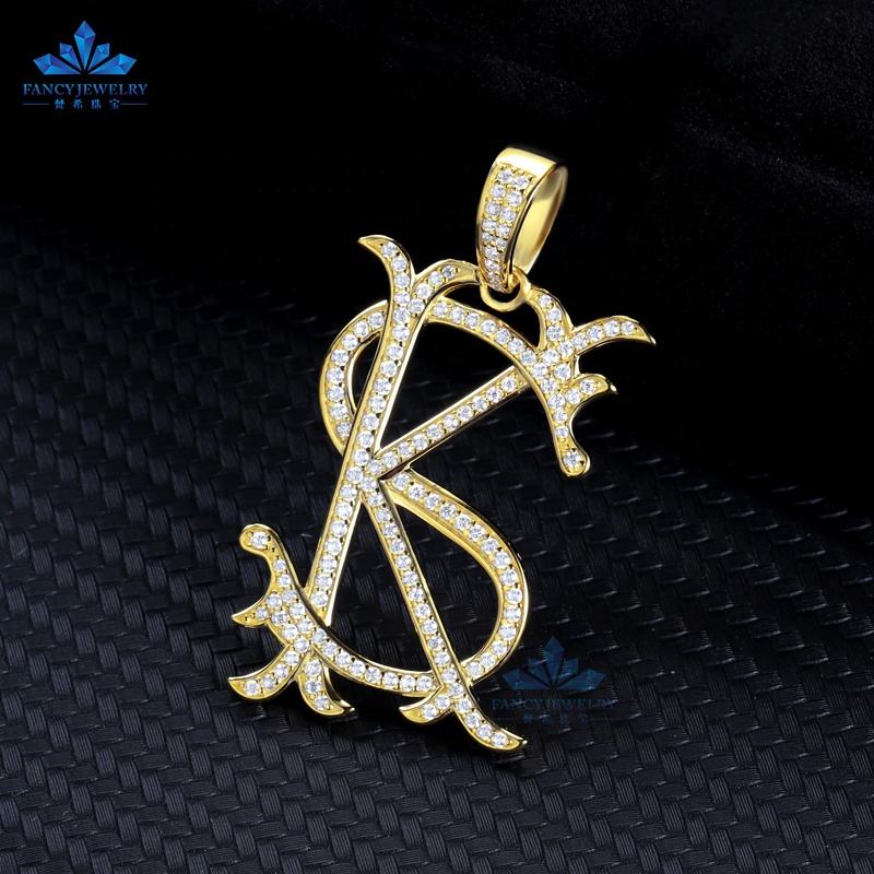 Wholesale Initial Pendant with Diamond Tester Moissanite 925 Sterling  Silver Chains Iced Hip Hop Jewelry for Men