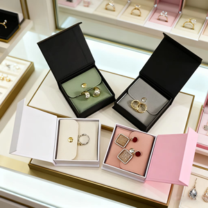 Eco-friendly Customized Luxe Discreet Magnetic Flip Jewelry <b>Boxes</b> With <b>Matching</b> Snap Button Leatherette Pouches - Product Image 6