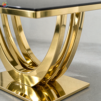 Table console de luxe en verre trempé avec base en acier inoxydable doré en forme de U, table étroite pour entrée, couloir ou salon.