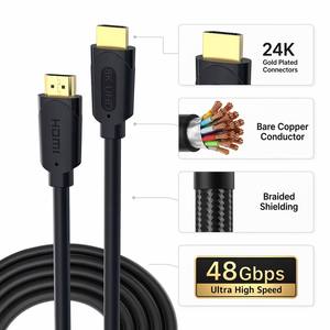 Câble <span class=keywords><strong>HDMI</strong></span> 2.1 <span class=keywords><strong>certifié</strong></span> 8K 48 Gbps ultra haute vitesse HDR EARC en cuivre nu plaqué or tressé pour TV PS5 Xbox Projecteur - Product Image 2