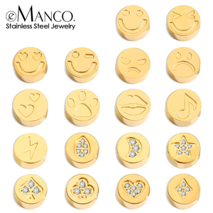 Emanco Perline Charm Rotonde in Acciaio Inossidabile Placcato Oro 14KPVD con <span class=keywords><strong>Emoji</strong></span>, Simpatici Cartoni Animati, Zampa, Cuore e Zirconi Intarsiati per Fai da Te - Product Image 1