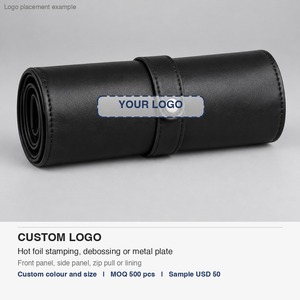 <b>Makeup</b> Brush <b>Organizer</b> Roll Up PU Leather Brush Holder with Stand Up Cup Travel <b>Case</b> Custom Logo - Product Image 4