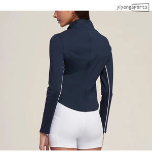 Baju olahraga atletik wanita, baju Pullover lengan panjang ritsleting, baju ketat olahraga Yoga atletik potongan jala nilon - Product Image 2