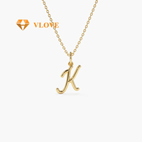 Collier en or massif 14 carats avec pendentif lettre initiale K en écriture cursive, collier en or véritable pour femmes, bijoux fins, cadeau de Noël