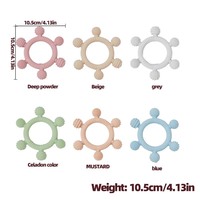 Anneau de dentition en silicone multi-textures rond avec six bosses 3D pour massage complet des gencives, sans BPA, jouet souple et flexible pour bébés 0+ mois
