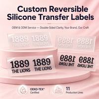 Étiquette de transfert en silicone transparente carrée personnalisée, réversible, OEM ODM, logo 3D gaufré double face, pressage à chaud, OEKO-TEX, lavable