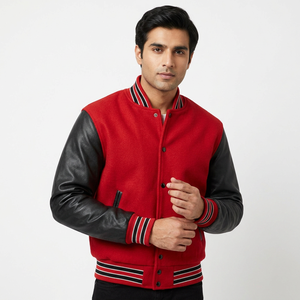 Soft Men's 100% Cotton Stand Collar Varsity Jacket-Comfortable High Quality for Casual Wear and Trendy Looks with Front Logo - Product Image 1