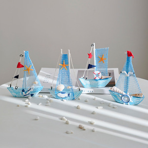 โมเดลเรือใบจิ๋ว 15 ซม. สไตล์เมดิเตอร์เรเนียน ของตกแต่งไม้ งานฝีมือเรือประดับ - Product Image 2