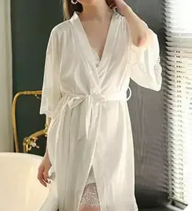 Свадебный кружевной пеньюар, Свадебный халат и сексуальный халат-кимоно, комплект из 2 предметов, атласная ночная рубашка, 2022
