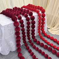 Guirlande de boules en velours rouge faites à la main, en gros, pour décoration de mariage, fête, Noël et événements festifs