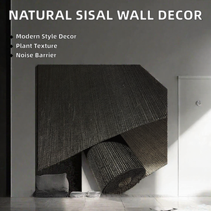 Papier peint mural en sisal noir texturé à rayures écossaises, panneau mural décoratif en plantes naturelles pour la décoration de chambre d'hôtel - Product Image 2