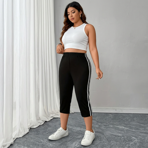 Leggings Capri Tricotés Taille Haute Rayés Extensibles Respirants pour Femme – Pantalon de Sport Décontracté Toutes Saisons Longueur Genou – Bangladesh - Product Image 4