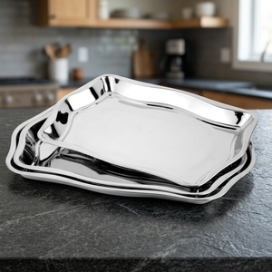 Polished Metal <b>Serving</b> <b>Tray</b> Solid Pattern Elegant Finish Residential Use Dishwasher Safe Food Contact Safe - Product Image 2